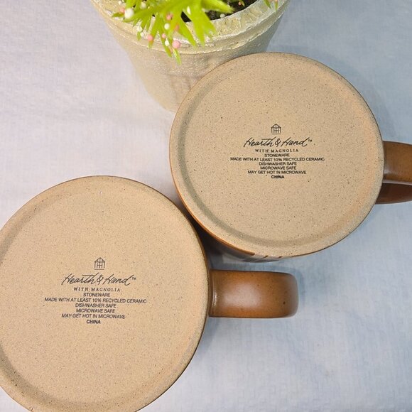 HEARTH AND HAND BY MAGNOLIA TRIPLE STRIPE STONEWARE MUG SET BROWN AND CREAM Euc - Picture 6 of 8